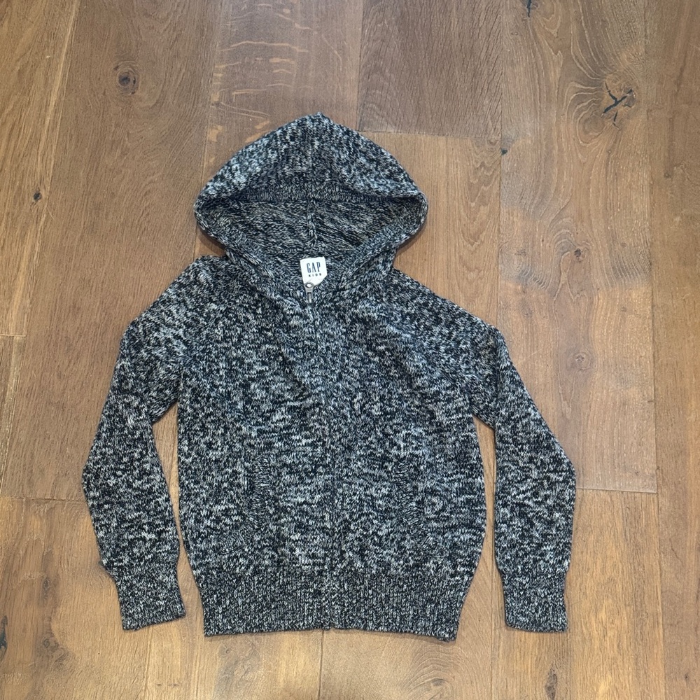 GAP Charcoal Knit Hooded zip Sweater